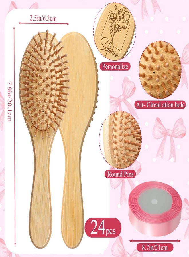 DoubleFill فرشاة شعر خشبية من الخيزران من دبل فيل، 24 قطعة، هدية مثالية. فرشاة شعر خشبية بمجداف لتدليك فروة الرأس، مناسبة للشعر الكثيف والخفيف والمجعد والجاف، للرجال والنساء. هدية سفر مميزة مع إمكانية النقش، مثالية لحفلات الزفاف وعيد الحب. - Image 2